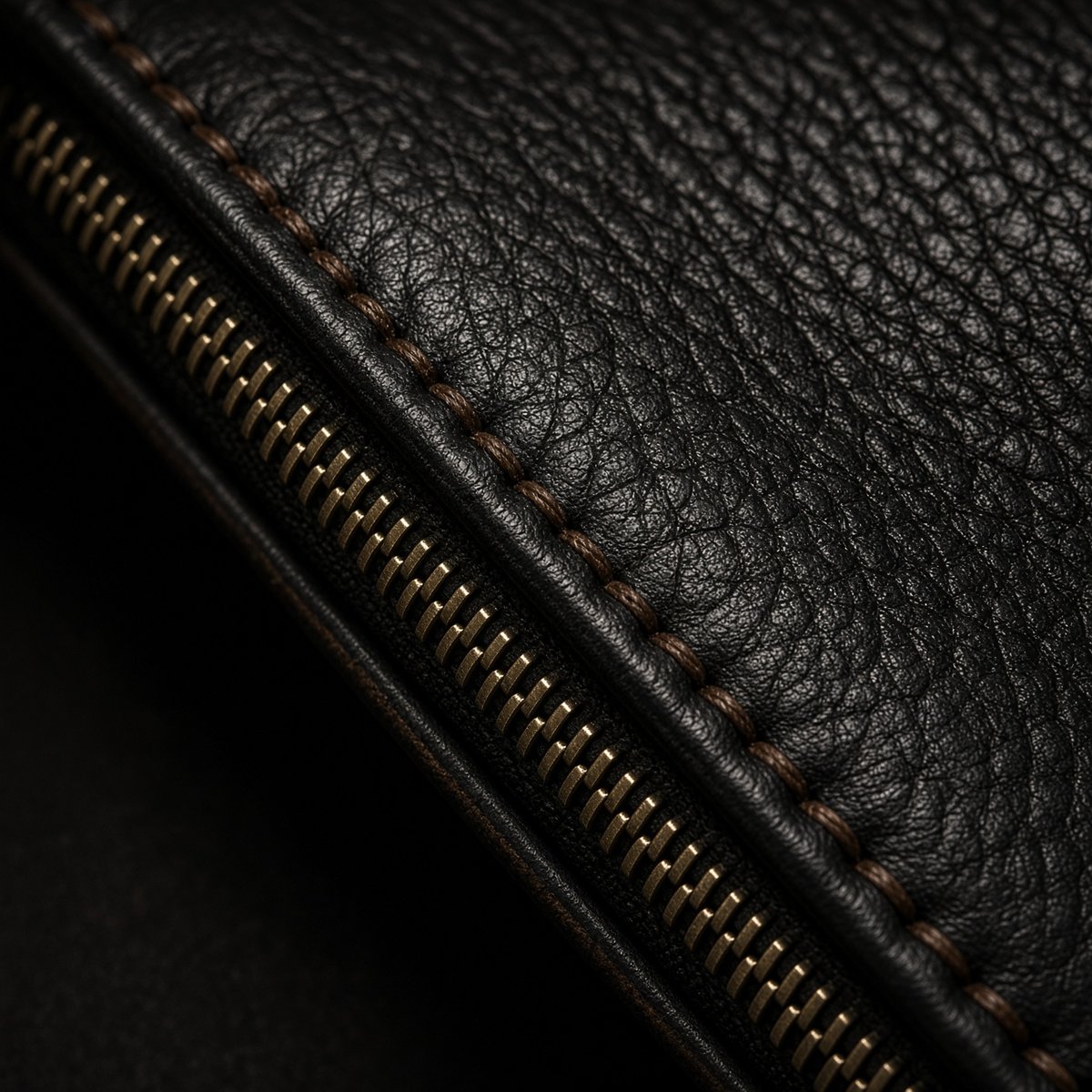 Close-up of full-grain leather and saddle stitching
